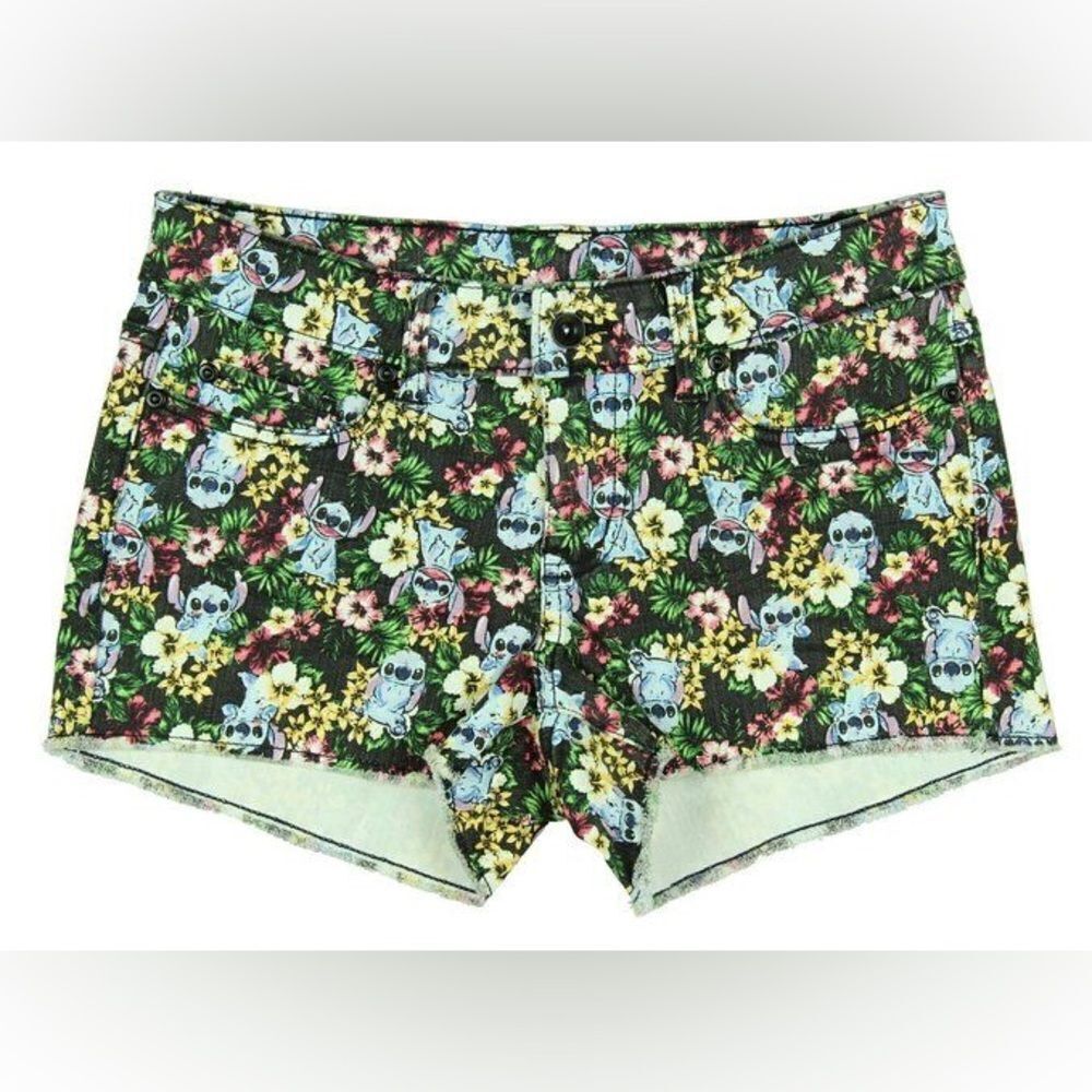 Disney Lilo & Stitch Colorful Tropical Floral Cutoff Denim Shorts Size 7